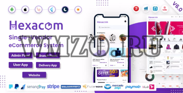 Hexacom v6.0 NULLED single vendor eCommerce App with Website, Admin Panel and Delivery boy app